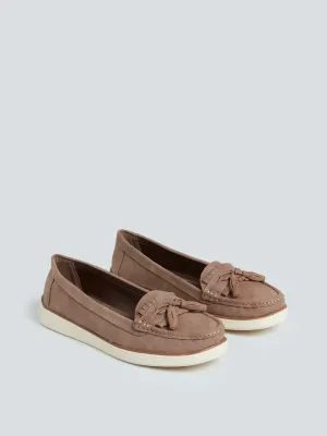 LUNA BLU Brown Fringe-Detail Loafers