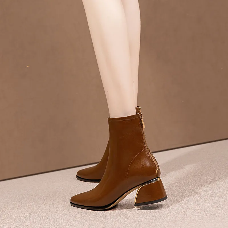 LuxeRetro Pointed Toe Zipper Mid-Calf Boots