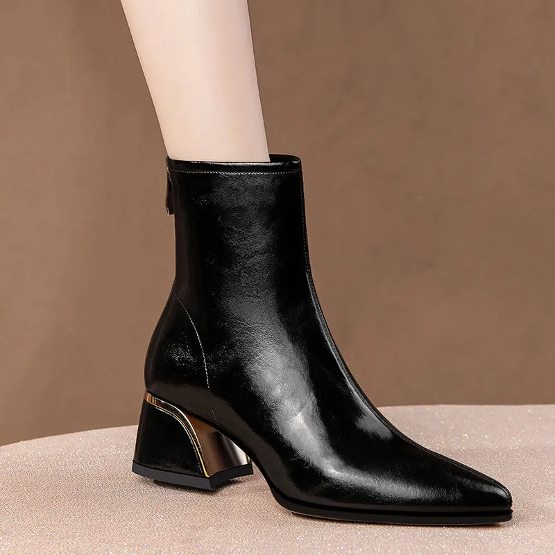 LuxeRetro Pointed Toe Zipper Mid-Calf Boots