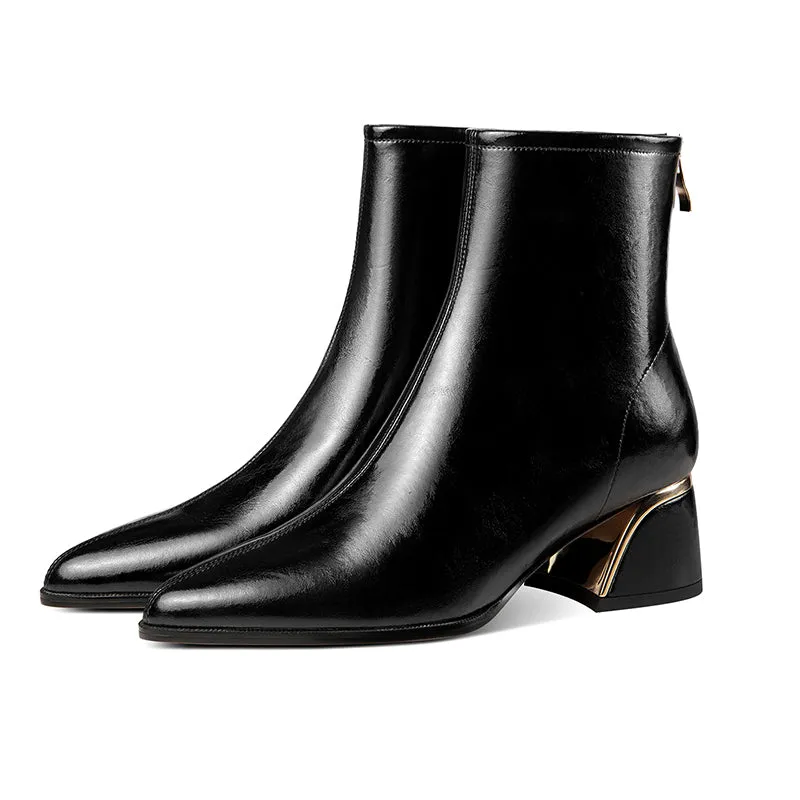 LuxeRetro Pointed Toe Zipper Mid-Calf Boots