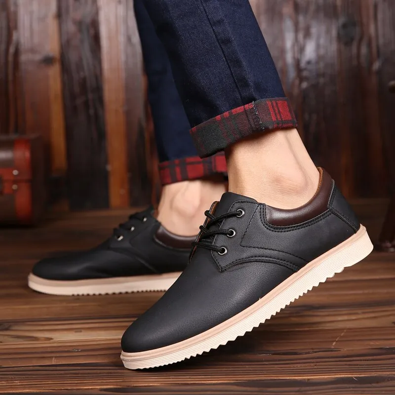 Men Leather Casual Shoes Men Flat Shoes for Men Trendy Sneaker Lace Up