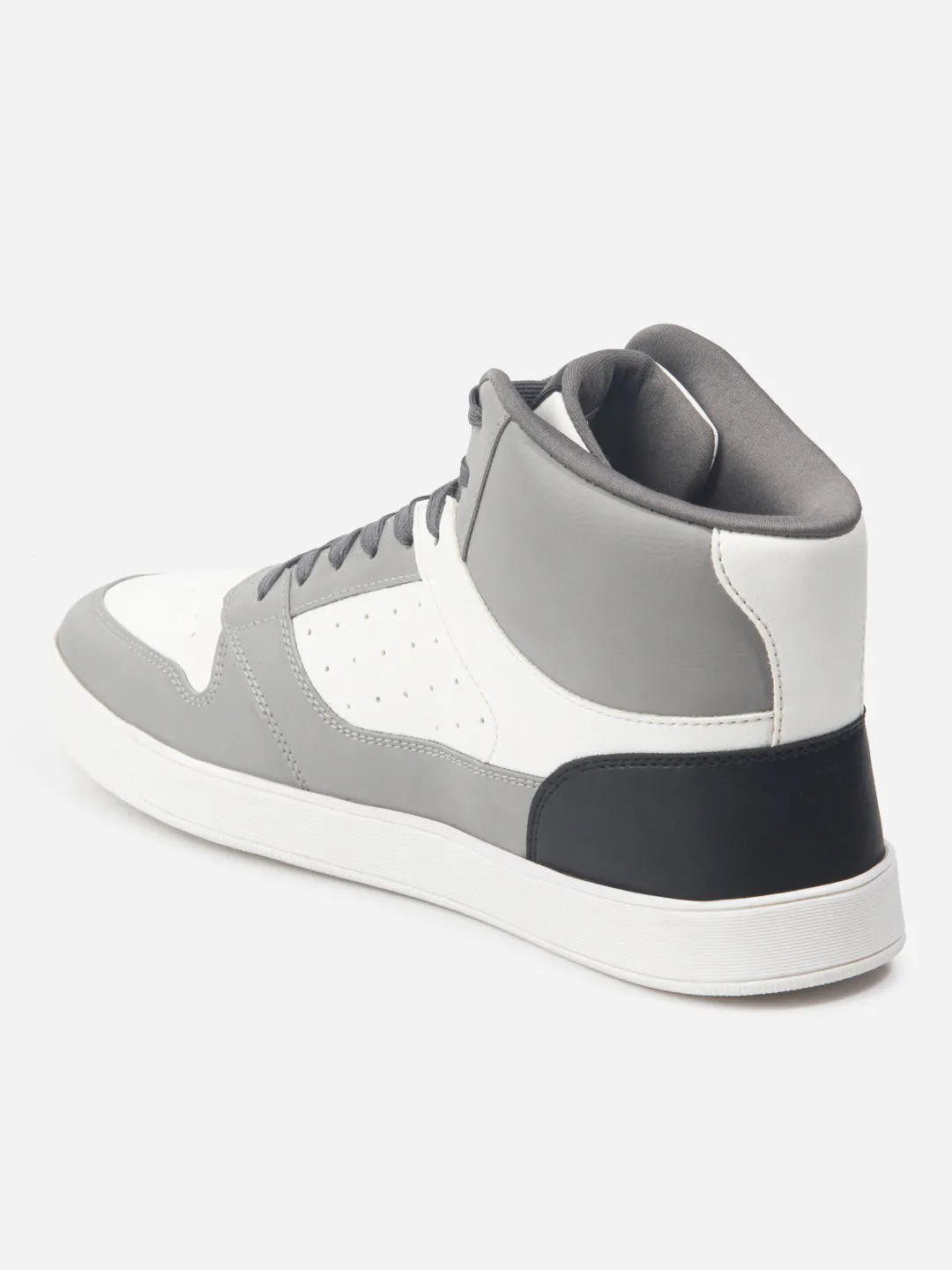 Men's Grey White Ankle Top Lace Up Sneakers (IX6014)