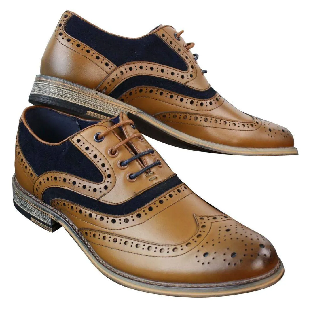 Mens Real Leather & Suede Laced Gatsby Brouges Smart Casual Designer Retro Shoes