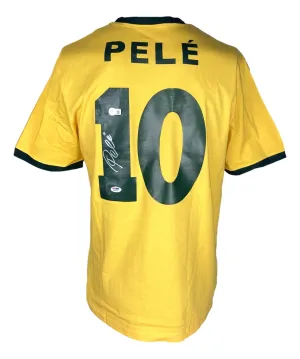 Pele Signed Yellow Brazil Soccer Jersey BAS Holo & PSA COA