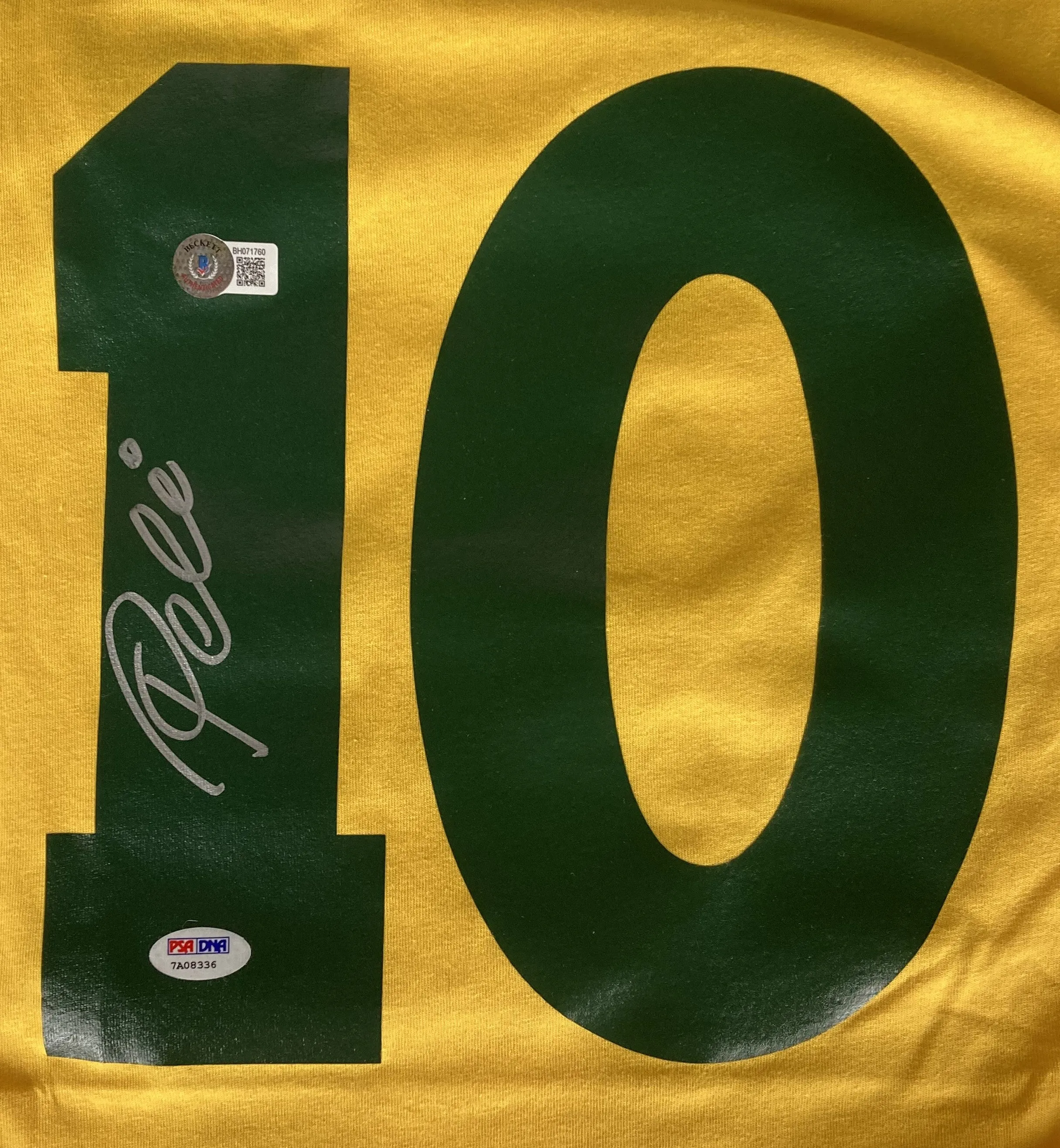 Pele Signed Yellow Brazil Soccer Jersey BAS Holo & PSA COA