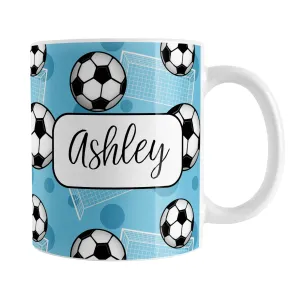 Personalized Blue Soccer Ball and Goal Mug