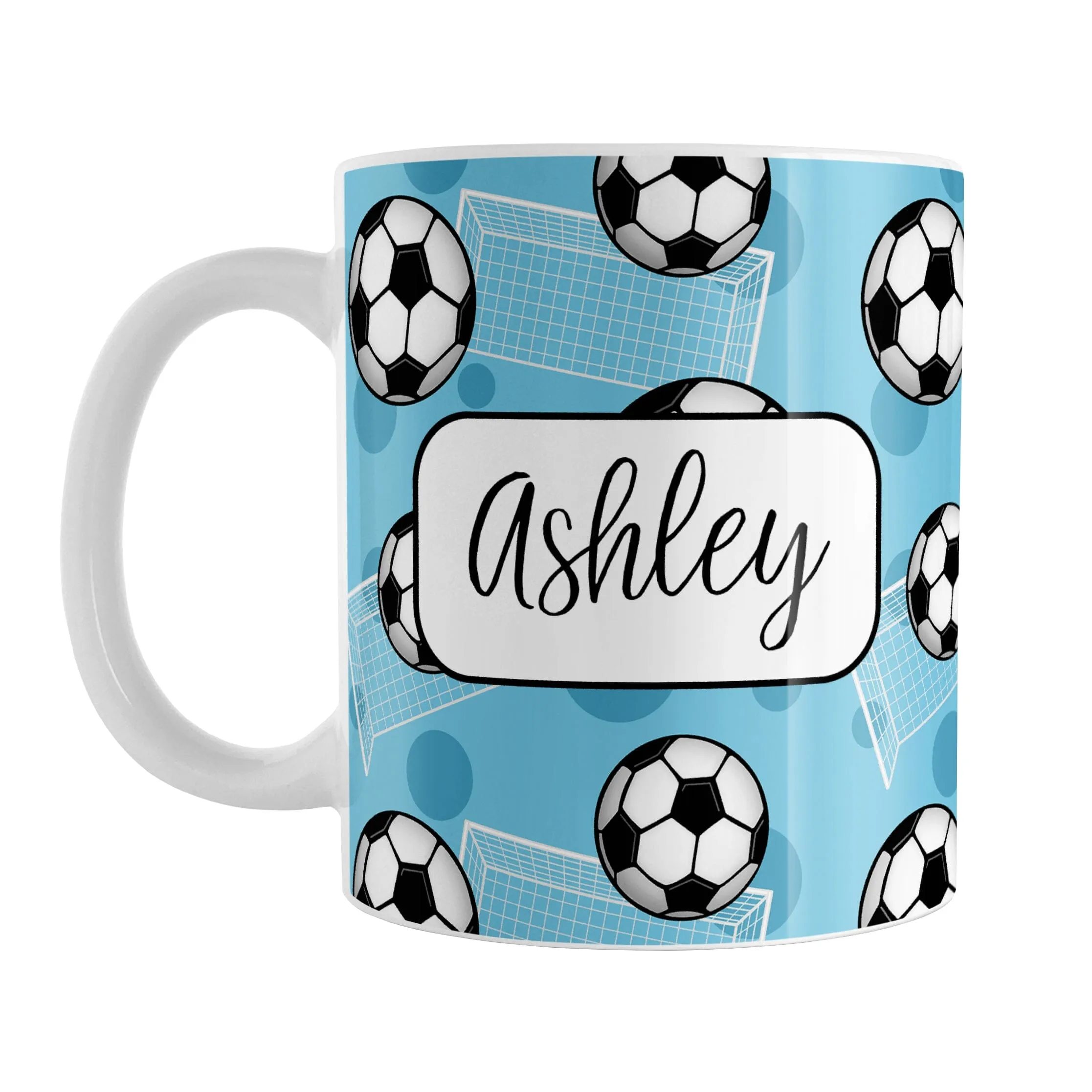 Personalized Blue Soccer Ball and Goal Mug