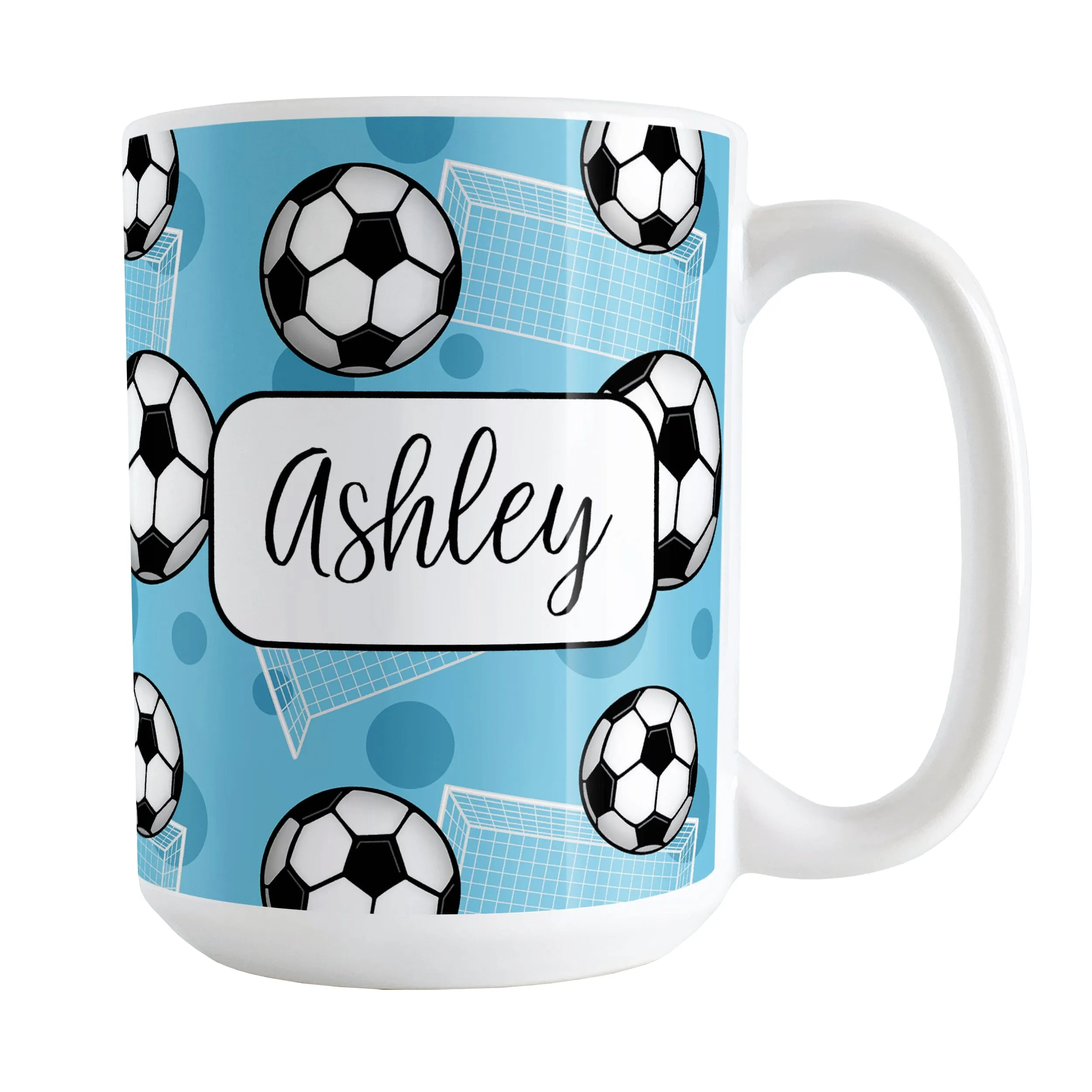 Personalized Blue Soccer Ball and Goal Mug