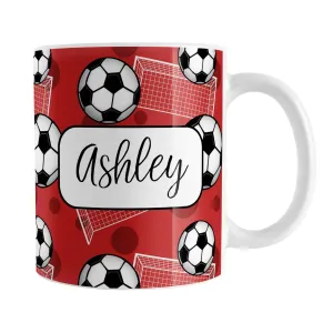 Personalized Red Soccer Ball and Goal Mug