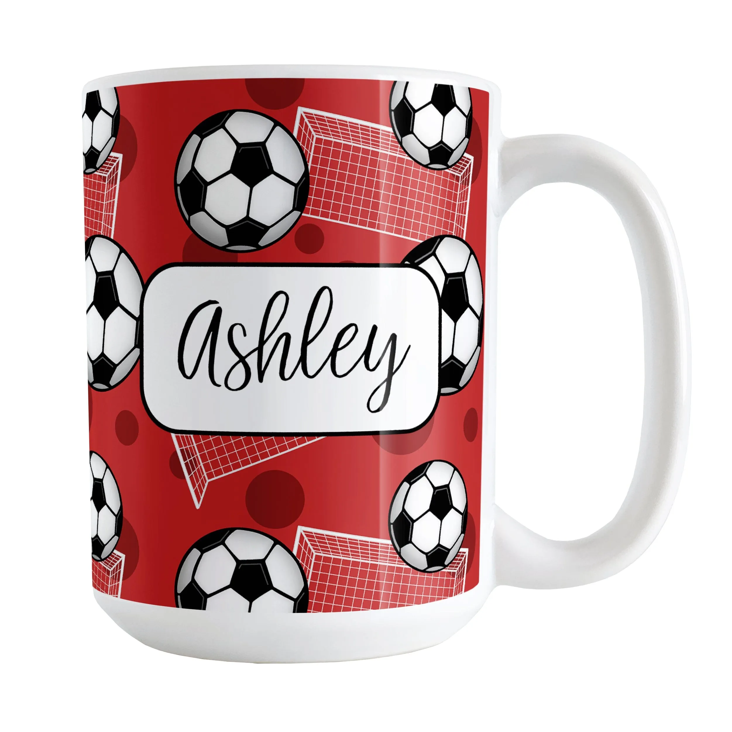 Personalized Red Soccer Ball and Goal Mug