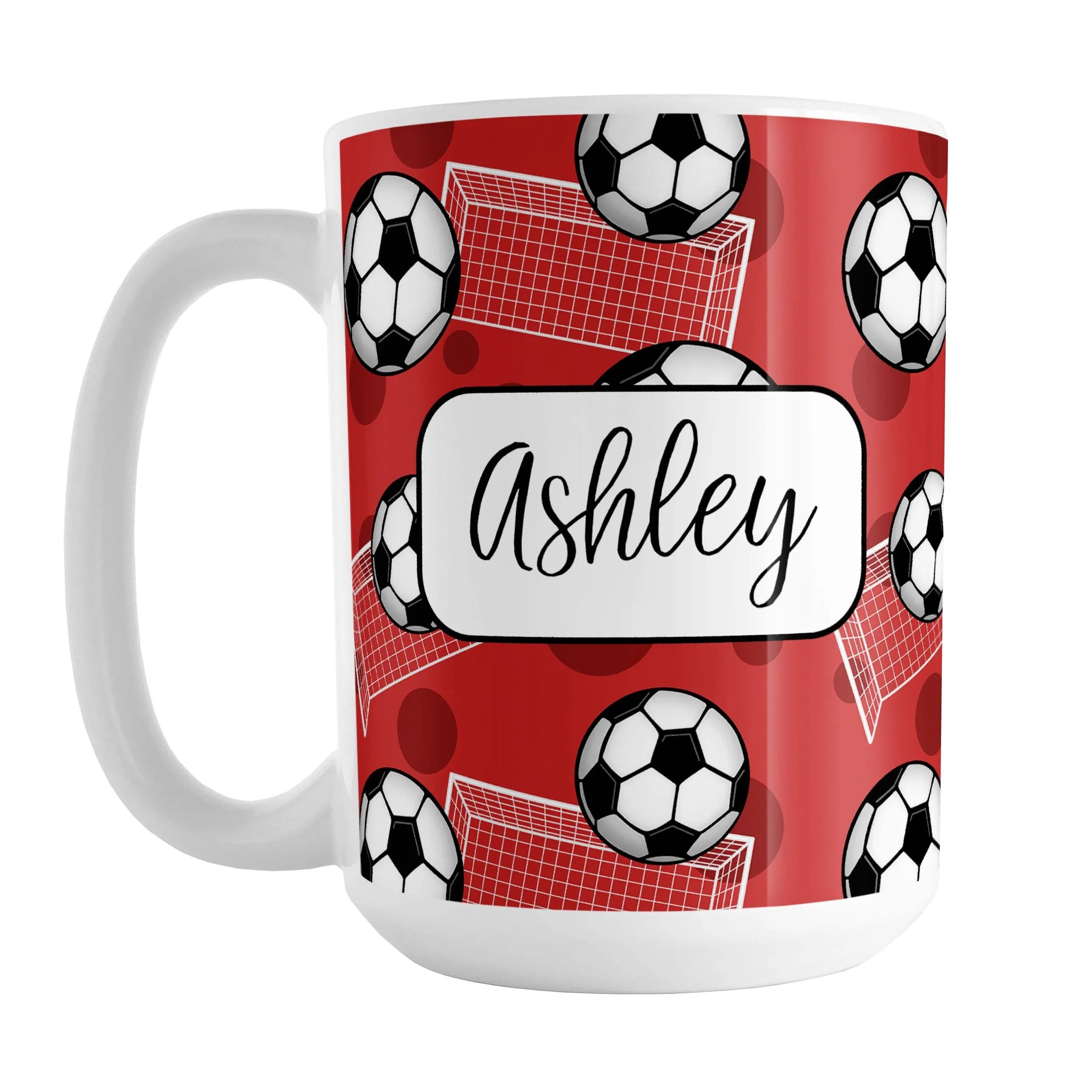 Personalized Red Soccer Ball and Goal Mug