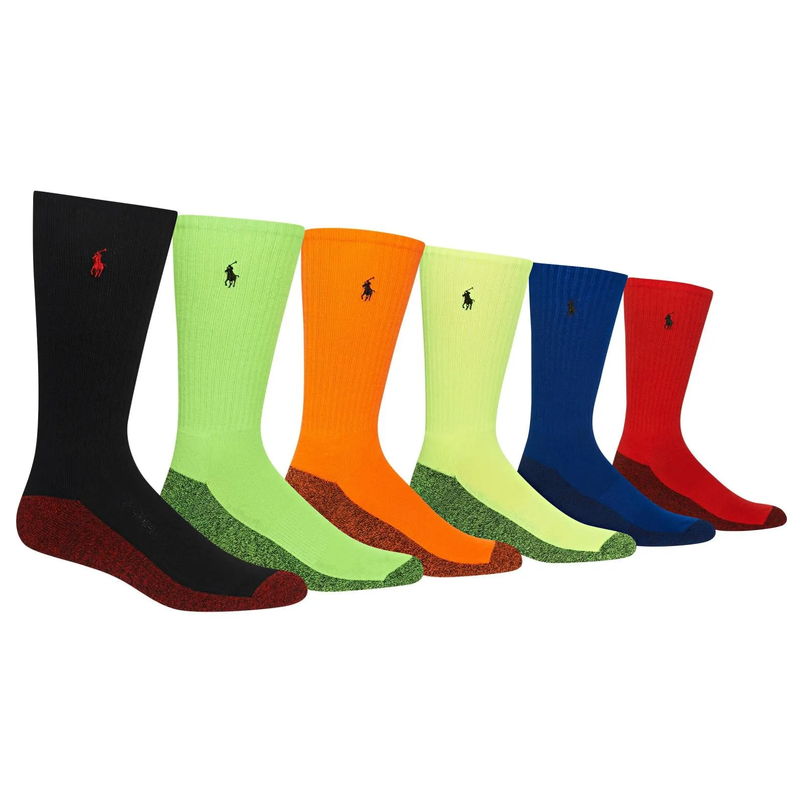 POLO RALPH LAUREN 6-Pack  Men's Neon Contrast Marled Sole Crew Socks, Assorted 1,10-13