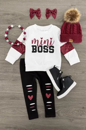 "Mini Boss" White Glitter Legging Set