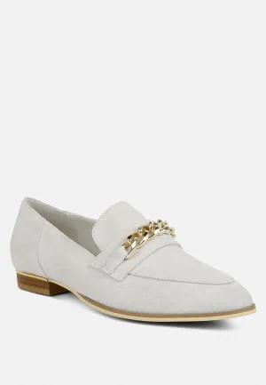 RICKA Chain Embellished Loafers in Grey