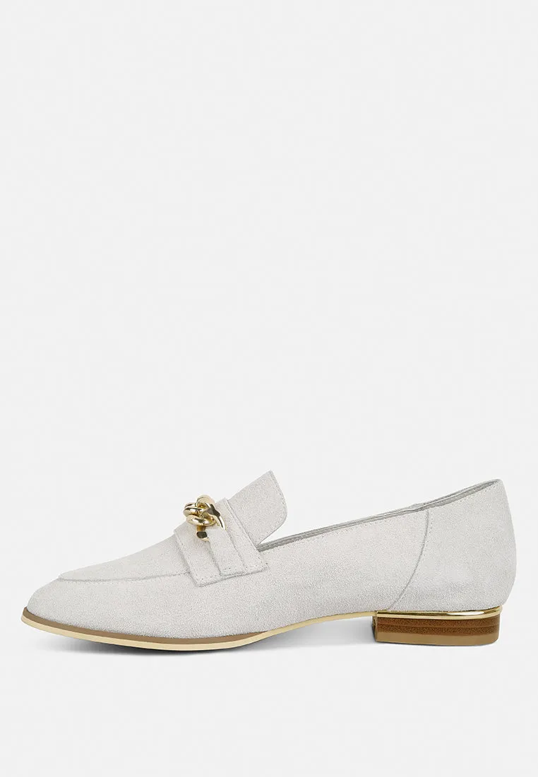 RICKA Chain Embellished Loafers in Grey