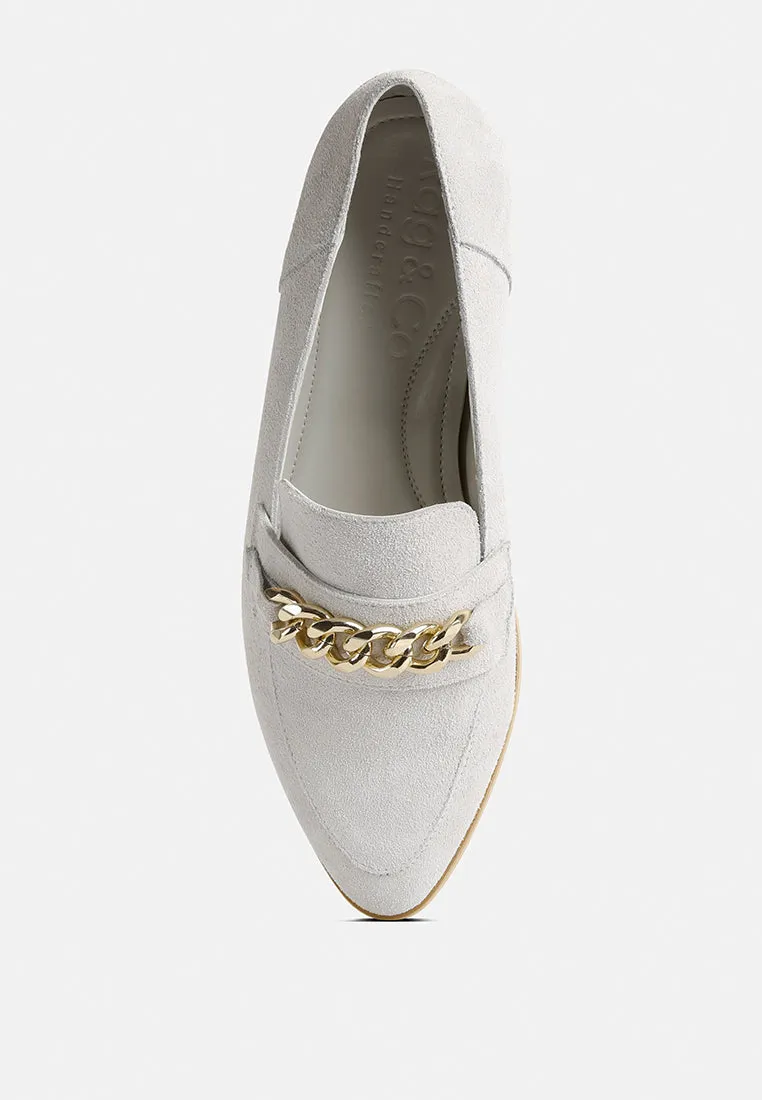 RICKA Chain Embellished Loafers in Grey