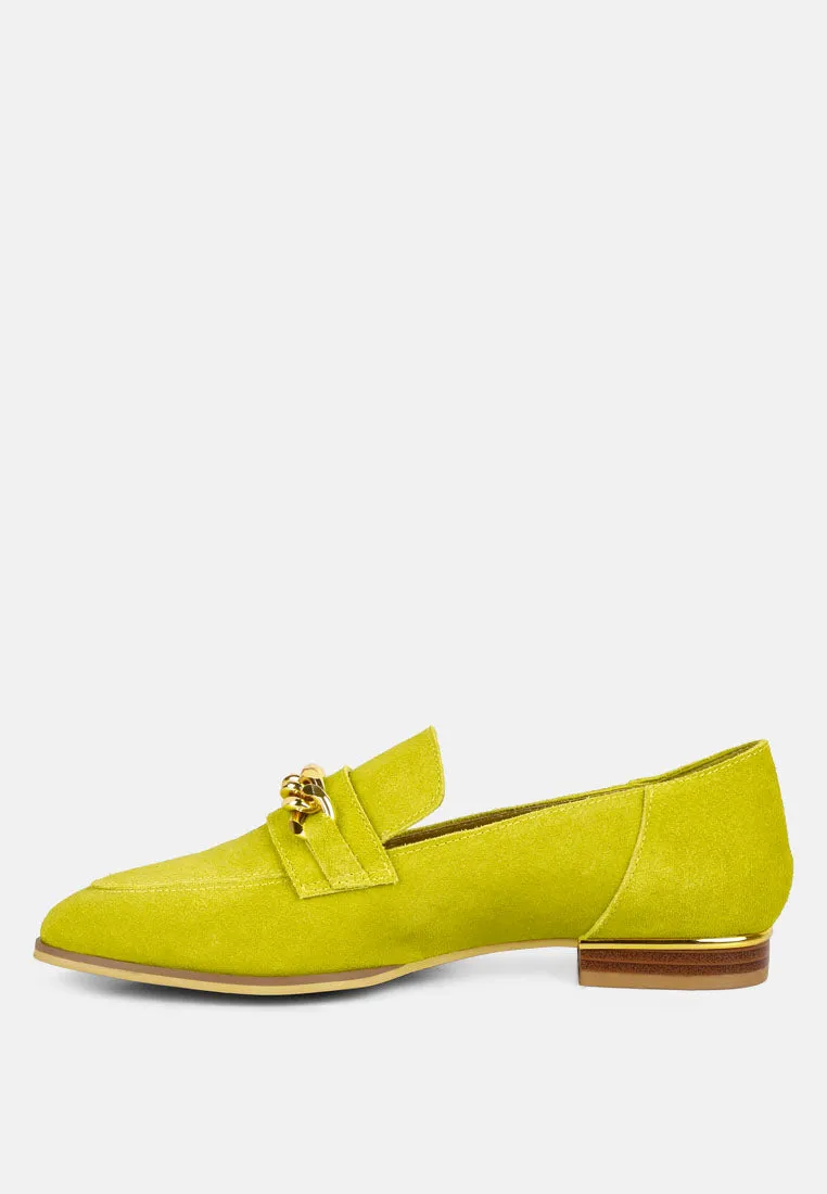 RICKA Chain Embellished Loafers in Lime