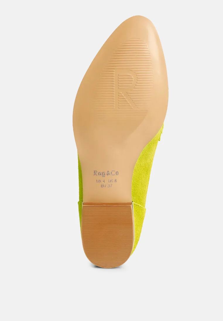 RICKA Chain Embellished Loafers in Lime