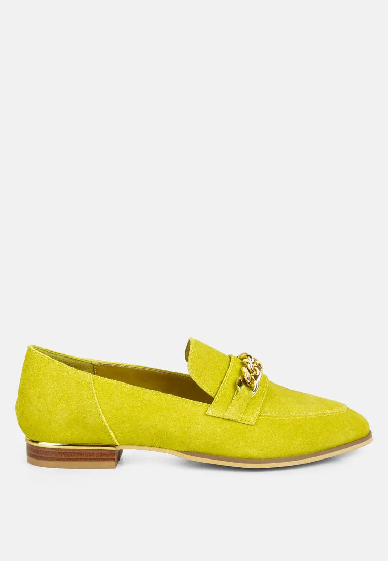 RICKA Chain Embellished Loafers in Lime