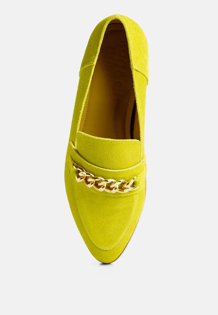 RICKA Chain Embellished Loafers in Lime