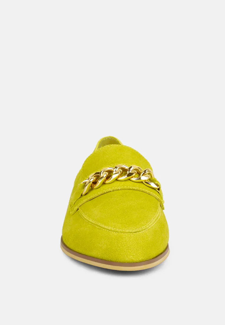 RICKA Chain Embellished Loafers in Lime