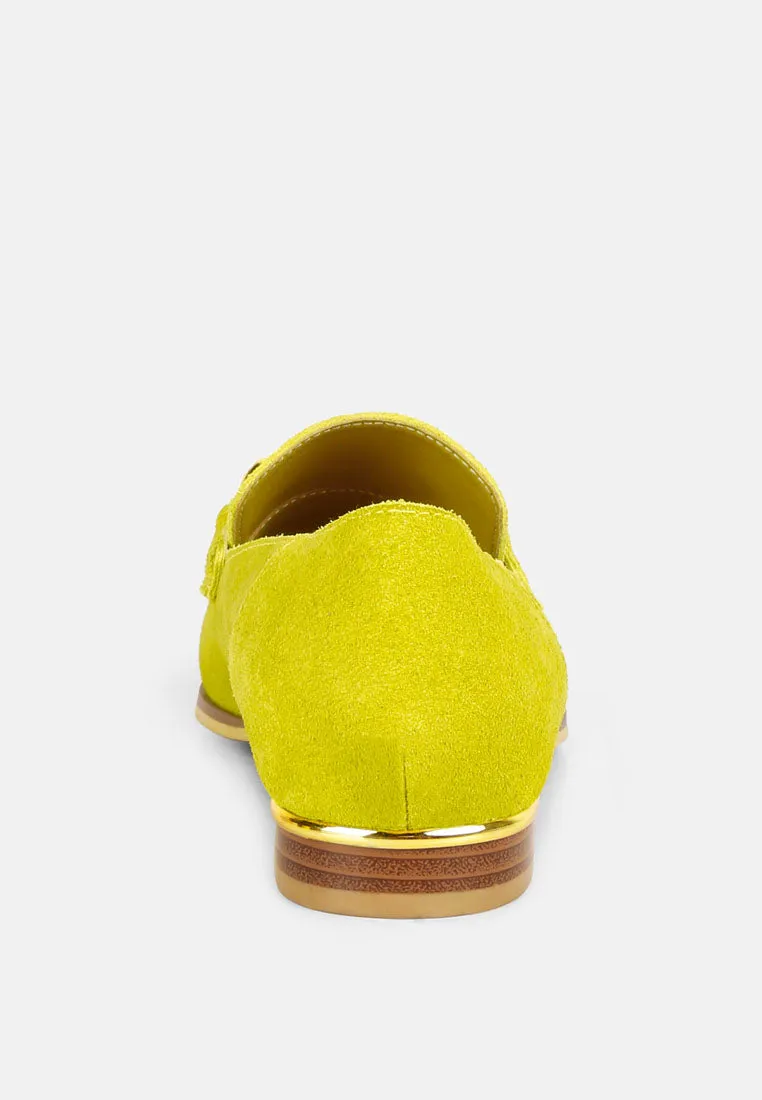 RICKA Chain Embellished Loafers in Lime