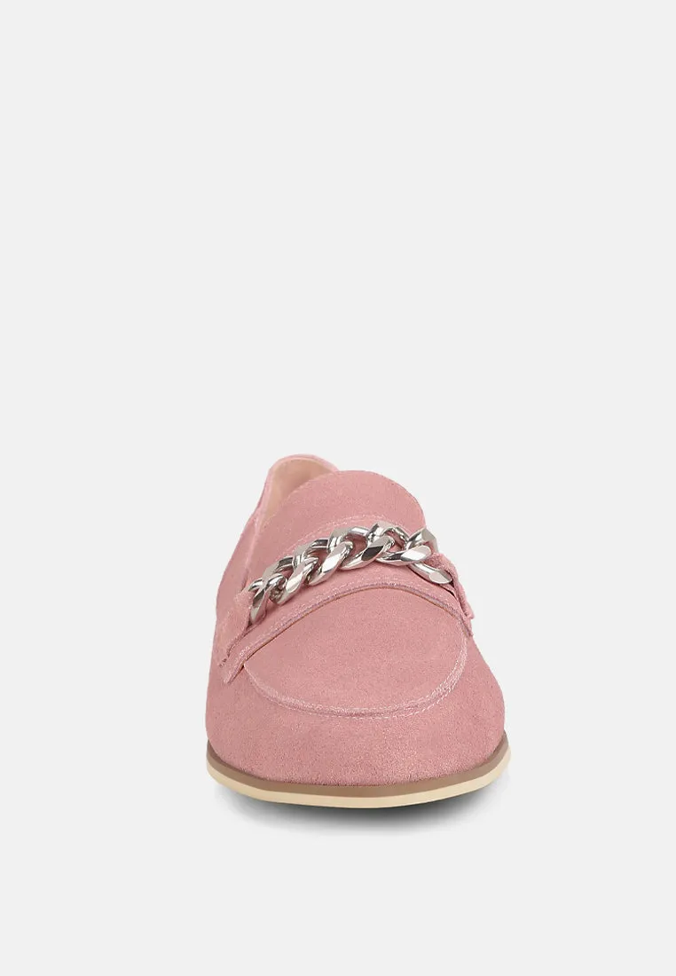 RICKA Chain Embellished Loafers in Pink