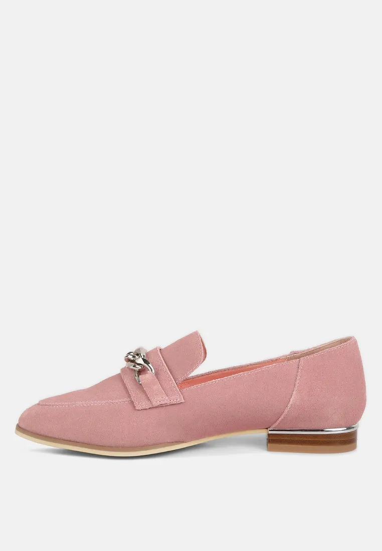 RICKA Chain Embellished Loafers in Pink