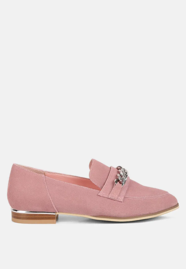 RICKA Chain Embellished Loafers in Pink