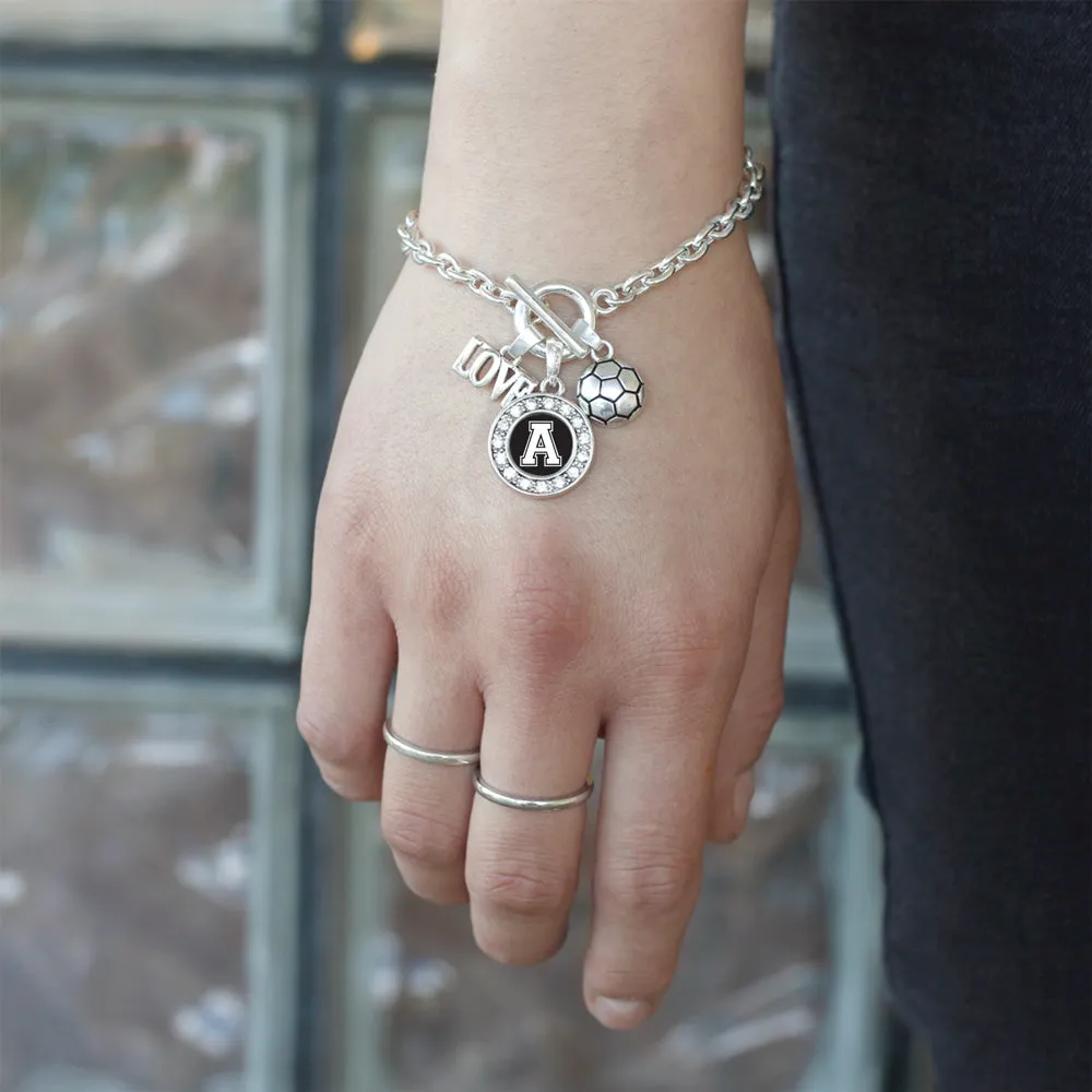 Silver Soccer - Sports Initial A Circle Charm Toggle Bracelet