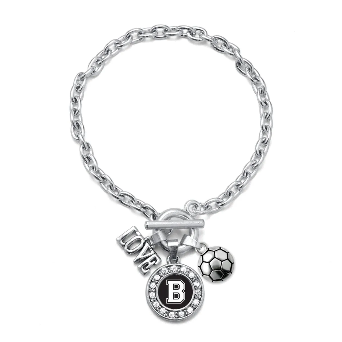 Silver Soccer - Sports Initial B Circle Charm Toggle Bracelet