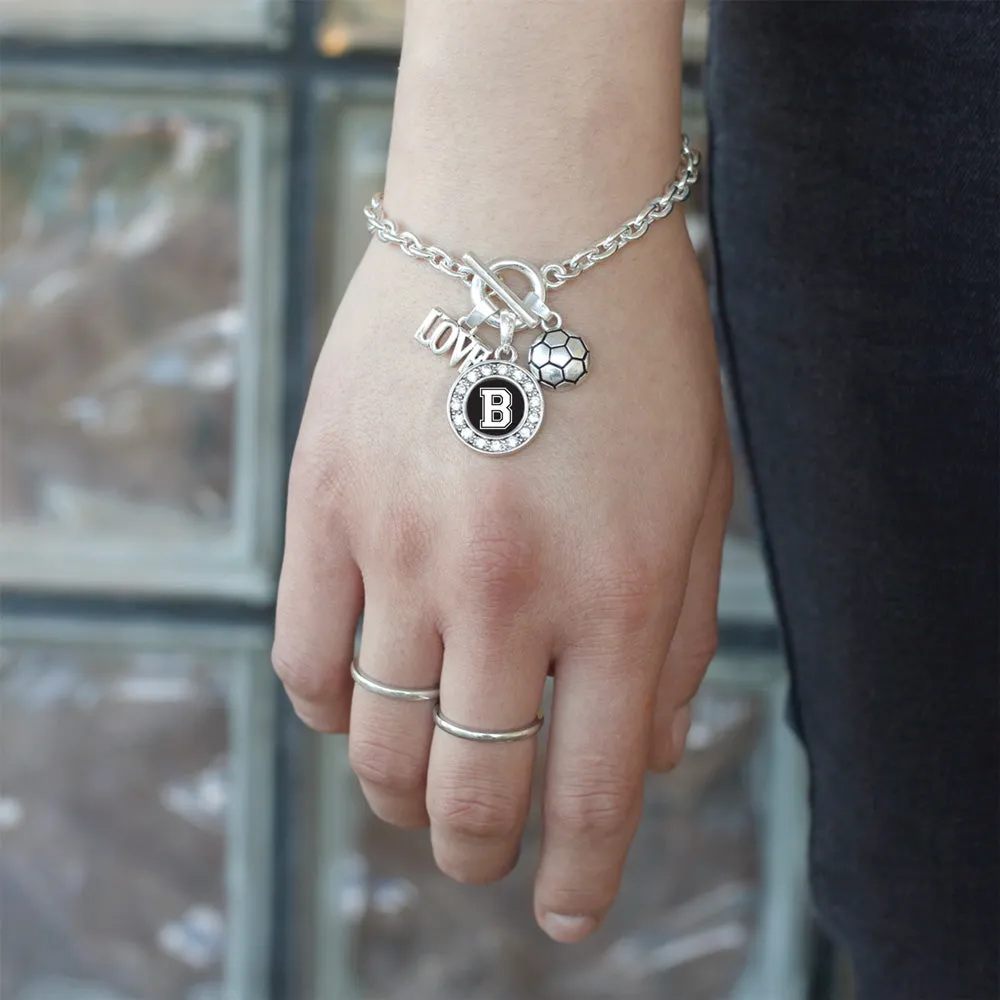 Silver Soccer - Sports Initial B Circle Charm Toggle Bracelet