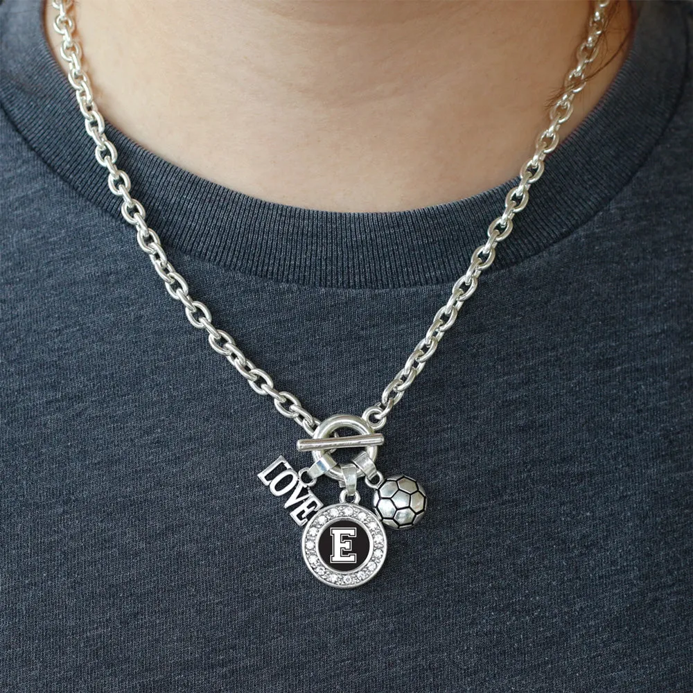 Silver Soccer - Sports Initial E Circle Charm Toggle Necklace