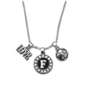 Silver Soccer - Sports Initial F Circle Charm Classic Necklace