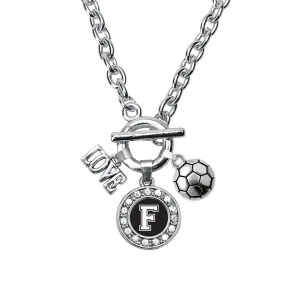 Silver Soccer - Sports Initial F Circle Charm Toggle Necklace