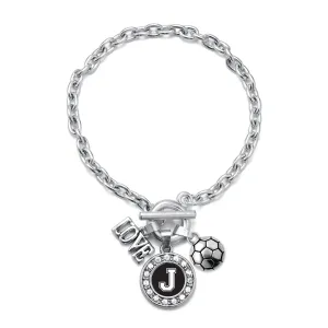 Silver Soccer - Sports Initial J Circle Charm Toggle Bracelet