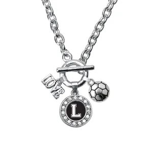 Silver Soccer - Sports Initial L Circle Charm Toggle Necklace