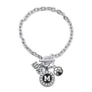 Silver Soccer - Sports Initial M Circle Charm Toggle Bracelet