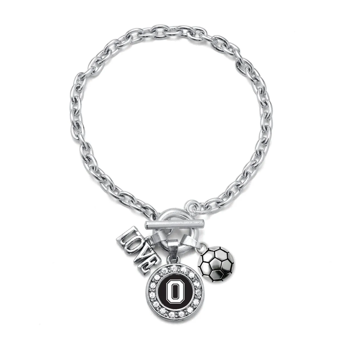 Silver Soccer - Sports Initial O Circle Charm Toggle Bracelet