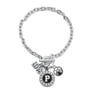 Silver Soccer - Sports Initial P Circle Charm Toggle Bracelet