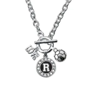 Silver Soccer - Sports Initial R Circle Charm Toggle Necklace