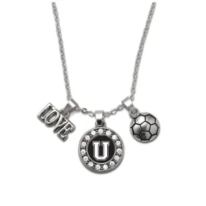 Silver Soccer - Sports Initial U Circle Charm Classic Necklace