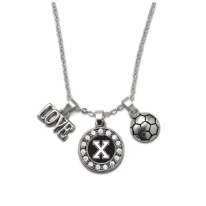 Silver Soccer - Sports Initial X Circle Charm Classic Necklace