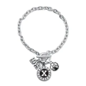 Silver Soccer - Sports Initial X Circle Charm Toggle Bracelet