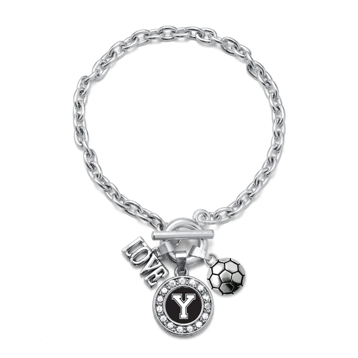 Silver Soccer - Sports Initial Y Circle Charm Toggle Bracelet