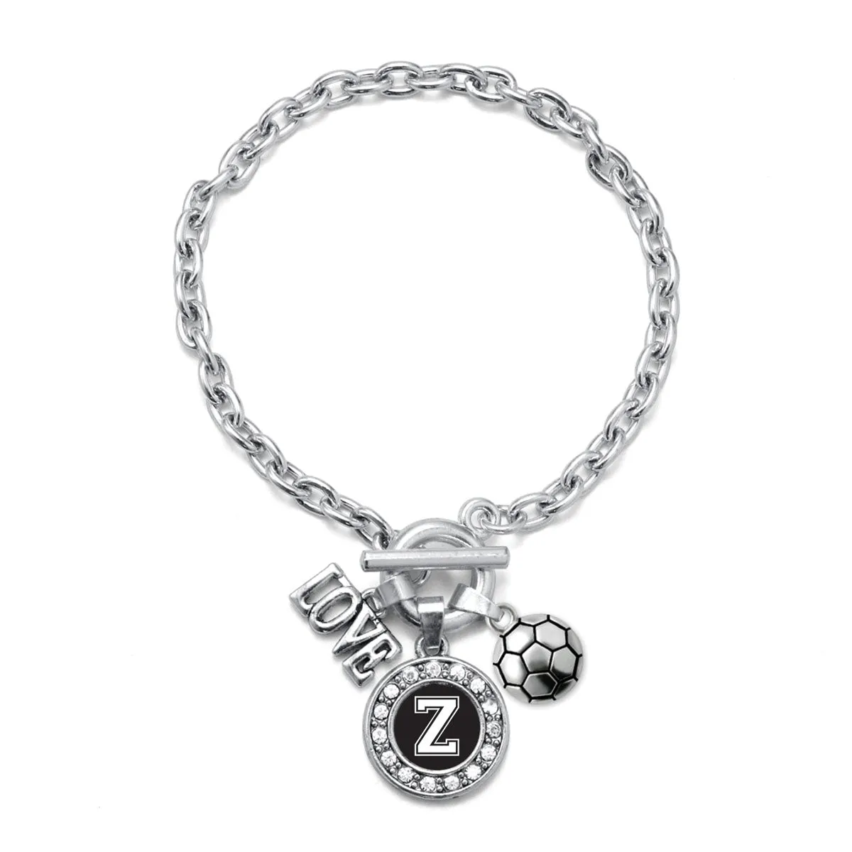 Silver Soccer - Sports Initial Z Circle Charm Toggle Bracelet