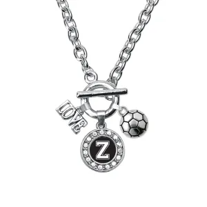 Silver Soccer - Sports Initial Z Circle Charm Toggle Necklace