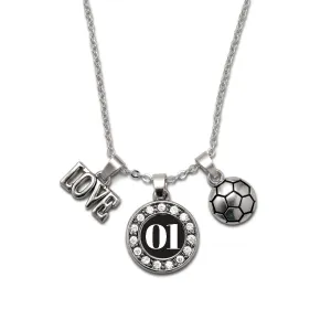 Silver Soccer - Sports Number 01 Circle Charm Classic Necklace