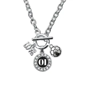 Silver Soccer - Sports Number 01 Circle Charm Toggle Necklace