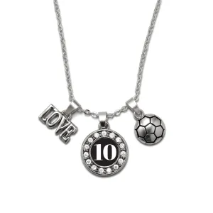 Silver Soccer - Sports Number 10 Circle Charm Classic Necklace